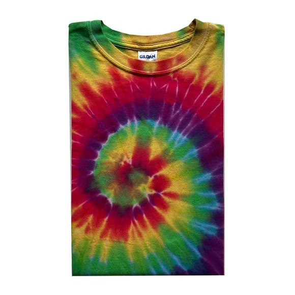 Multicolor Tie Dye Crewneck Long Sleeve Cotton T-Shirt, Size S, Gildan Heavy Wt. - Picture 3 of 3